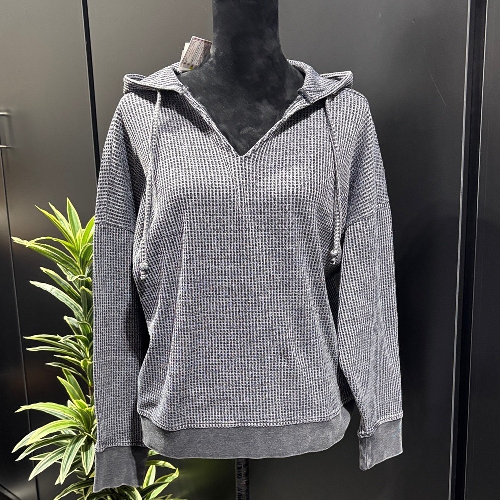 Flag & Anthem Hoodie,pullover,waffle knit distressed cuff & waist